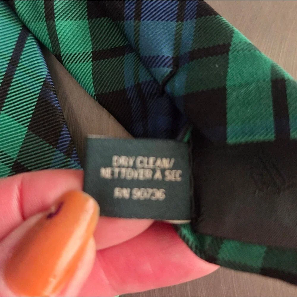 Lauren Ralph Lauren Classic Tartan Plaid Silk Tie Green Blue Preppy 2.5